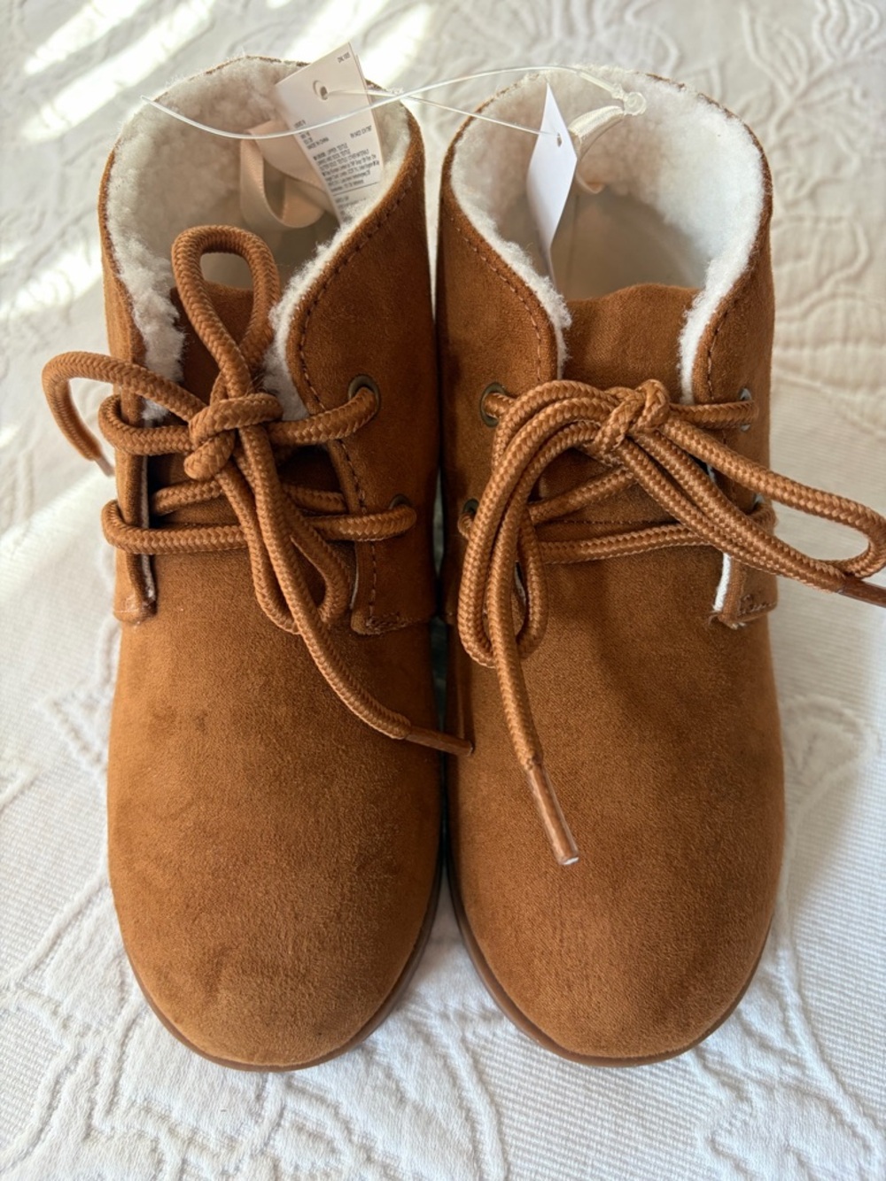 GAP Chestnut Faux-Suede Shearling Lined Lace-Up Booties new size 9 toddler